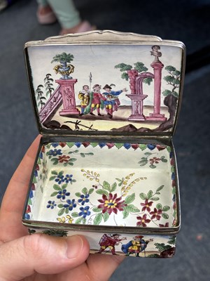 Lot 775 - A RARE SILVER AND ENAMEL SNUFF BOX, CIRCA 1730