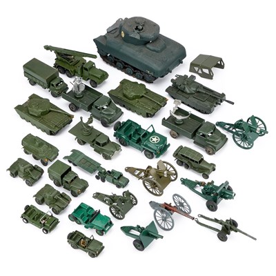 Lot 59 - A GROUP OF MILITARY DIECAST MODELS AND A TRI-ANG SHERMAN TANK