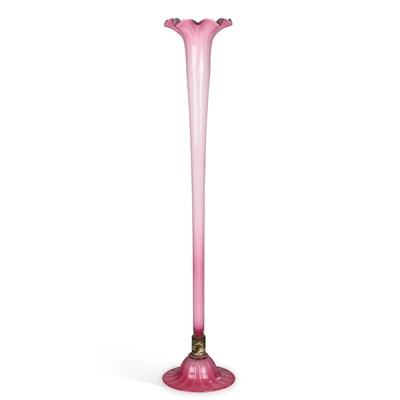 Lot 91 - A VICTORIAN OPALESCENT PINK GLASS FLOOR-STANDING TRUMPET VASE