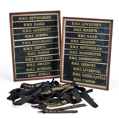 Lot 36 - A COLLECTION OF ROYAL NAVY CAP TALLIES