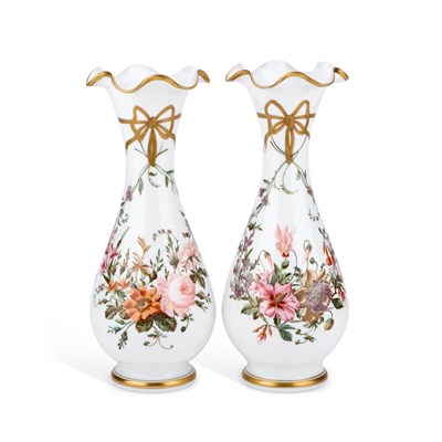 Lot 96 - A PAIR OF 19TH CENTURY OPALINE GLASS VASES