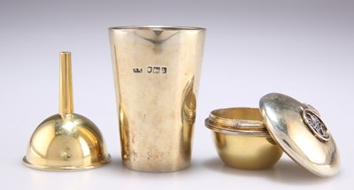 Lot 1449 - ROYAL INTEREST: AN EDWARDIAN SILVER-GILT TRAVELLING CUP AND FUNNEL SET