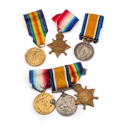 Lot 45 - TWO FIRST WORLD WAR MEDAL TRIOS