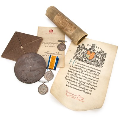 Lot 44 - A FIRST WORLD WAR DEATH PLAQUE AND WAR MEDALS
