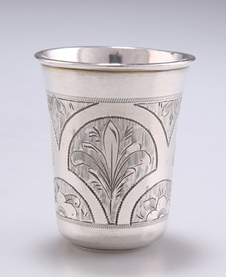 Lot 1037 - A 19TH CENTURY RUSSIAN SILVER VODKA CUP