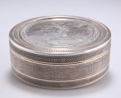 Lot 1080 - A FRENCH ENGRAVED SILVER CIRCULAR BOX