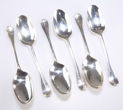 Lot 1113 - A SET OF SIX GEORGE II SILVER RAT-TAIL TABLE SPOONS