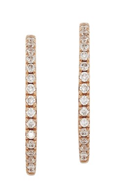 Lot 1619 - A PAIR OF 18 CARAT ROSE GOLD DIAMOND HOOP EARRINGS