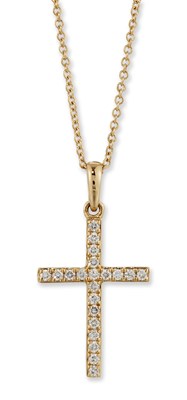 Lot 1775 - AN 18 CARAT GOLD DIAMOND CROSS PENDANT ON CHAIN