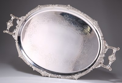 Lot 1000 - A VICTORIAN SILVER-PLATED TWO-HANDLED TRAY