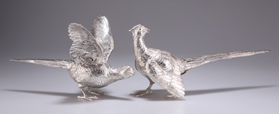 Lot 1067 - A PAIR OF GERMAN SILVER TABLE MODELS OF PHEASANTS