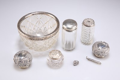 Lot 1107 - ASSORTED SILVER-TOPPED GLASS ARTICLES, VICTORIAN AND LATER