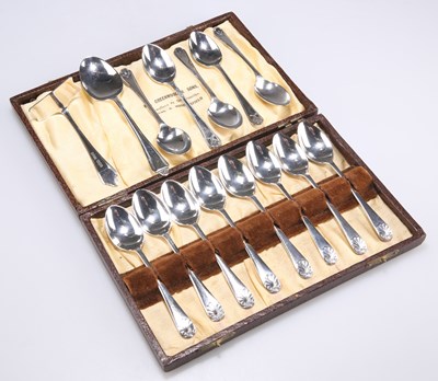 Lot 1452 - A MIXED GROUP OF SILVER TEASPOONS, ETC., EDWARDIAN AND LATER