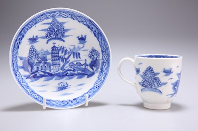 Lot 93 - A LATE CAUGHLEY BLUE AND WHITE CUP AND SAUCER
