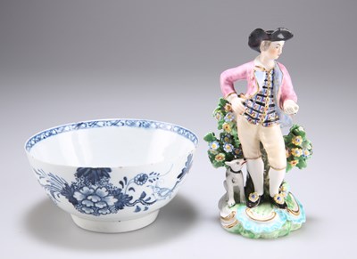 Lot 110 - A DERBY FIGURE, CIRCA 1765; AND A LIVERPOOL BOWL, PHILIP CHRISTIAN, CIRCA 1770