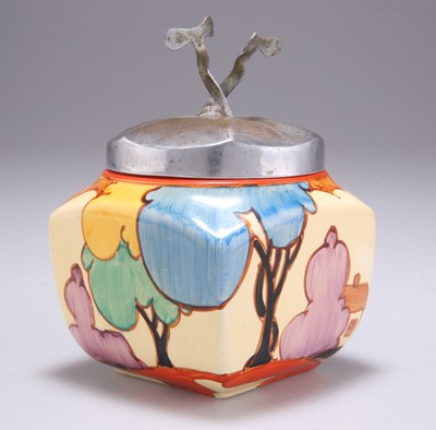 Lot 157 - A CLARICE CLIFF FANTASQUE BIZARRE BLUE AUTUMN BALLOON TREES PATTERN SUGAR BOWL