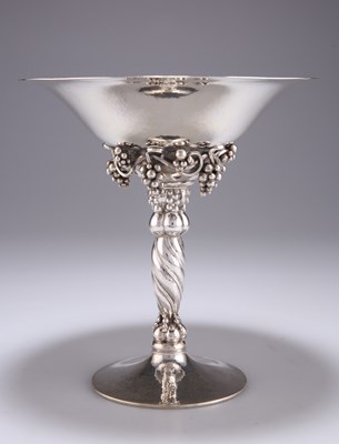 Lot 1042 - GEORG JENSEN: A DANISH STERLING SILVER 'GRAPE' PATTERN TAZZA, CIRCA 1925-30