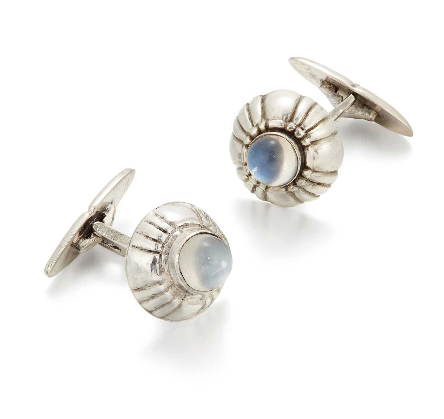 Lot 2201 - A PAIR OF GEORG JENSEN MOONSTONE CUFFLINKS