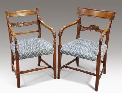 Lot 373 - A REGENCY MAHOGANY OPEN ARMCHAIR AND A REGENCY BEECH OPEN ARMCHAIR