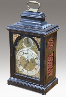 Lot 399 - AN 18TH CENTURY EBONISED DOUBLE FUSEE BRACKET CLOCK, SIGNED JOHN DENE, LONDON