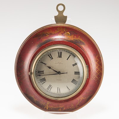 Lot 415 - AN EARLY 20TH CENTURY CHINOISERIE LACQUER WALL CLOCK, SIGNED J.C. VICKERY, LONDON