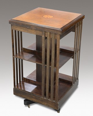 Lot 469 - AN EDWARDIAN INLAID MAHOGANY REVOLVING BOOKCASE