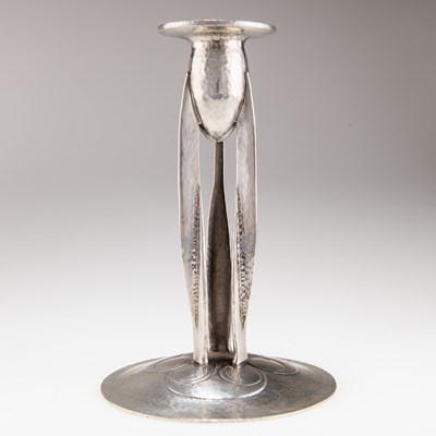 Lot 71 - ARCHIBALD KNOX (1864-1933) FOR LIBERTY & CO, A TUDRIC PEWTER CANDLESTICK