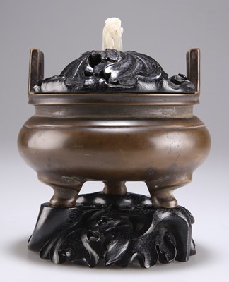 Lot 235 - A CHINESE PATINATED BRONZE CENSER