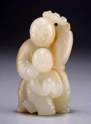 Lot 251 - A CARVED JADE FIGURAL GROUP