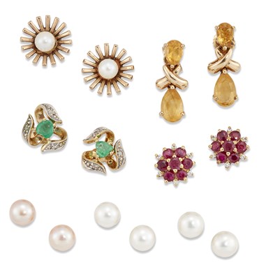 Lot 1597 - SEVEN PAIRS OF STUD EARRINGS