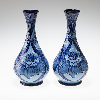 Lot 123 - RACHEL BISHOP FOR MOORCROFT, A PAIR OF FLORIAN-TYPE VASES