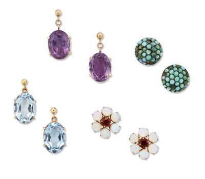 Lot 1529 - FOUR PAIRS OF GEM SET EARRINGS