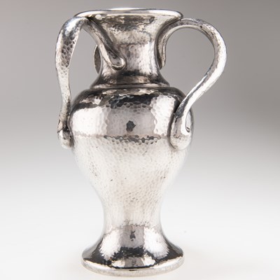 Lot 67 - A LIBERTY & CO TUDRIC PEWTER THREE-HANDLED VASE