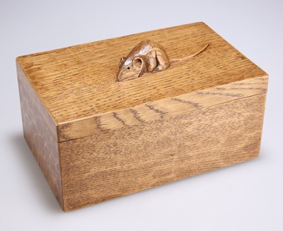 Lot 520 - ROBERT THOMPSON OF KILBURN, A VINTAGE MOUSEMAN OAK TRINKET BOX