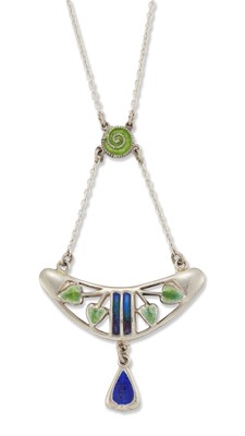 Lot 1684 - CHARLES HORNER - A SILVER AND ENAMEL PENDANT NECKLACE