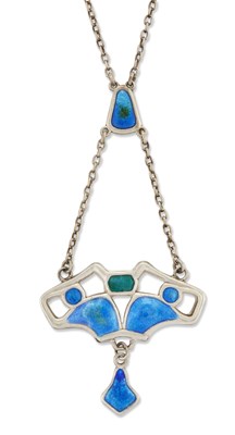 Lot 1666 - CHARLES HORNER - A SILVER AND ENAMEL PENDANT NECKLACE