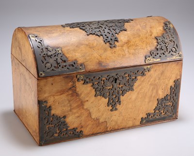 Lot 508 - A 19TH CENTURY BURR WALNUT DOME-TOPPED STATIONERY BOX