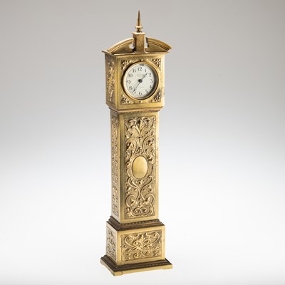 Lot 408 - A MINIATURE BRASS LONGCASE CLOCK