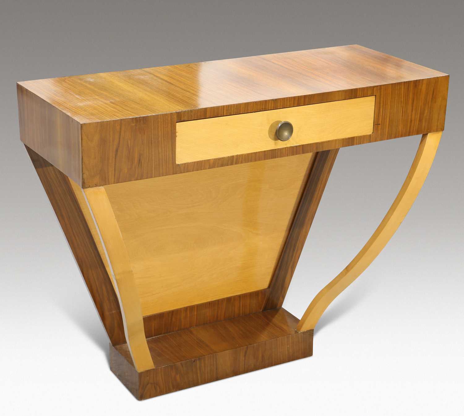 Lot 403 - AN ITALIAN WALNUT AND BIRCH CONSOLE TABLE