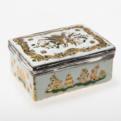 Lot 308 - A ROCOCO ENAMEL AND SILVER-MOUNTED TABLE SNUFF BOX