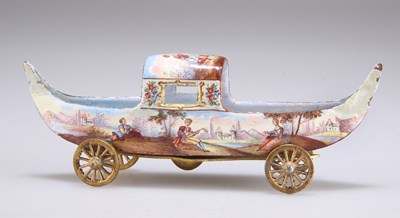 Lot 277 - A VIENNESE ENAMEL AND GILT-METAL MOUNTED GONDOLA DISH