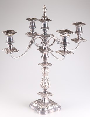 Lot 1013 - A LARGE SILVER-PLATED CANDELABRUM, 19TH CENTURY