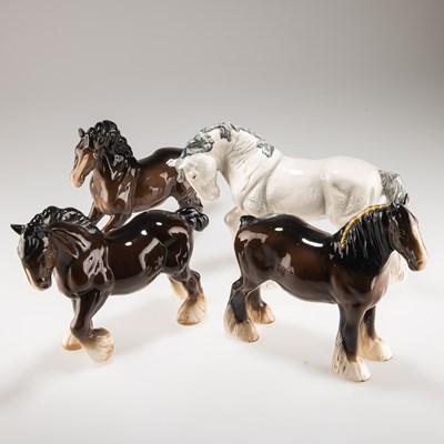 Lot 77 - A GROUP OF BESWICK AND ROYAL DOULTON SHIRE HORSES