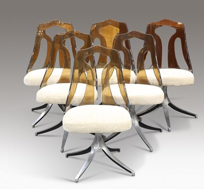 Lot 455 - A SET OF SIX MID-CENTURY LUCITE AND CHROME DINING CHAIRS