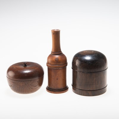 Lot 299 - THREE TREEN POWDER BOXES