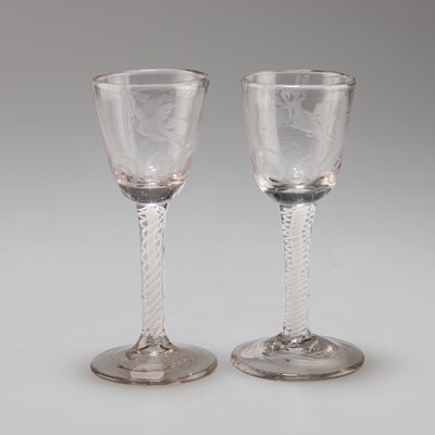 Lot 50 - A PAIR OF 'PEACE' WINE GLASSES, CIRCA 1775