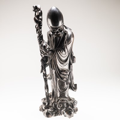 Lot 246 - A CHINESE HARDWOOD FIGURAL CARVING OF SHAO LAO