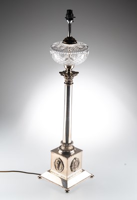 Lot 1336 - A VICTORIAN SILVER-PLATED TABLE LAMP