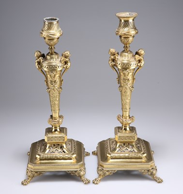 Lot 66 - A PAIR OF NEOCLASSICAL REVIVAL GILT-BRONZE CANDLESTICKS, CIRCA 1880