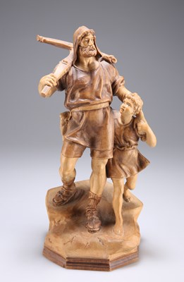 Lot 313 - A SWISS CARVED FIGURE GROUP OF WILLIAM TELL AND HIS SON, CIRCA 1900